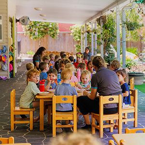 Children eating lunch outside
